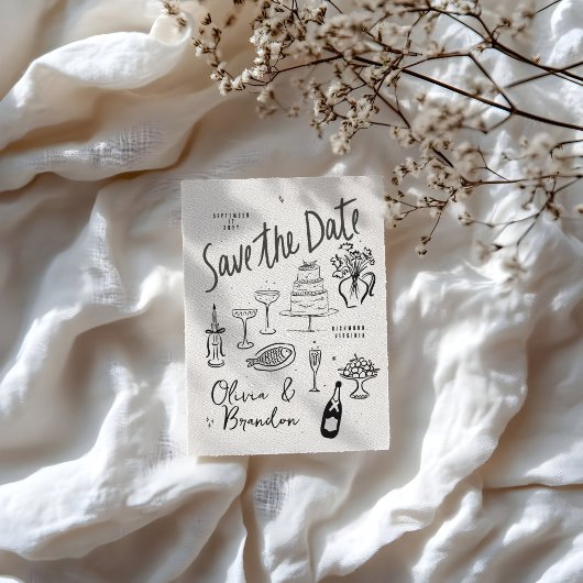 Save The Date Mariage à main fantaisiste illustré