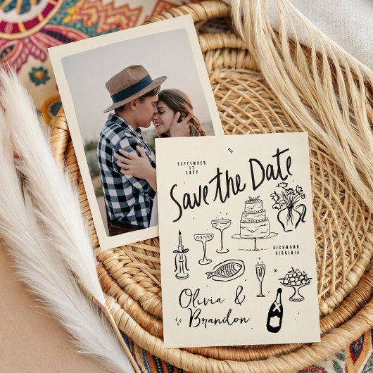 Save The Date Mariage à main fantaisiste illustré