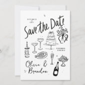 Save The Date Mariage à main fantaisiste illustré (Devant)