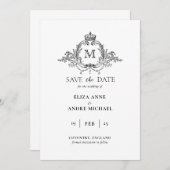 Save The Date Mariage à monogramme de couronne royale élégante  (Devant / Derrière)