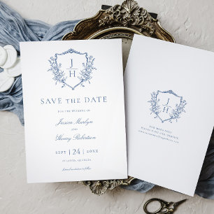 Save The Date Mariage à monogramme de crête florale de régence b