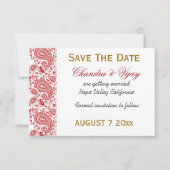 Save The Date Mariage à motifs cachemire rouge et blanc Enregist (Devant)