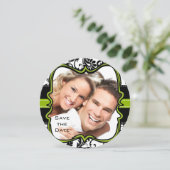 Save The Date Mariage à motifs de damas en vert pomme Enregistre (Debout devant)