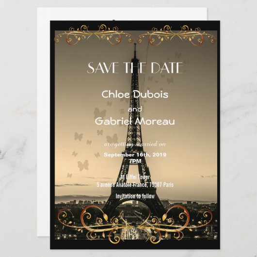 Save The Date Mariage à Paris (Devant / Derrière)