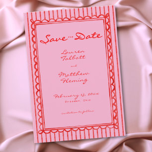 Save The Date Mariage à rayures aquarelles rose rouge fantaisist