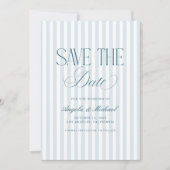 Save The Date Mariage à rayures bleues Luxe sans époque Script A (Devant)