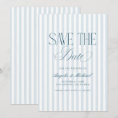 Save The Date Mariage à rayures bleues Luxe sans époque Script A (Devant / Derrière)