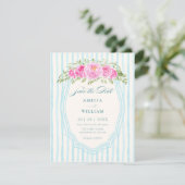 Save The Date Mariage à rayures florales bleues (Debout devant)