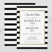 Save The Date Mariage à rayures noires et blanches (Devant / Derrière)