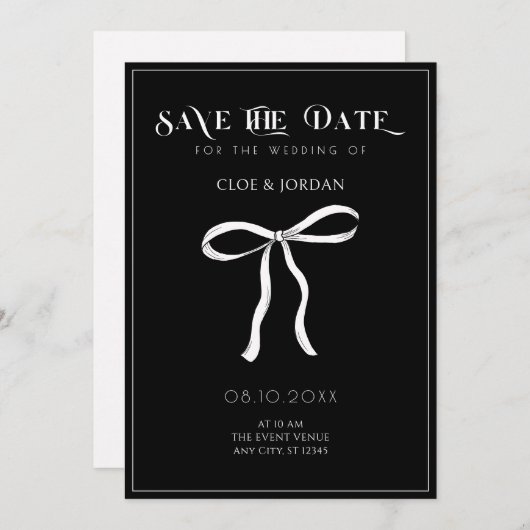 Save The Date Mariage à ruban noir et blanc (Devant / Derrière)