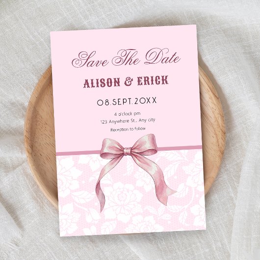 Save The Date Mariage à ruban rose