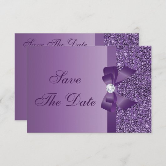Save The Date Mariage à sequins imprimés violets Enregistrez la  (Devant / Derrière)