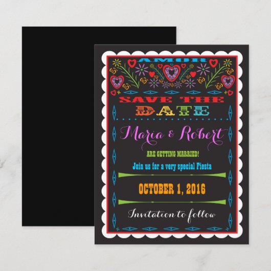 Save The Date Mariage à thème Mexicain Fiesta Papel Picado Date (Devant / Derrière)