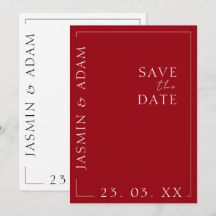 Save The Date Mariage à typographie rouge cramoisi et blanc, car