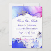 Save The Date Mariage Abstrait d'argent rose violet (Devant)