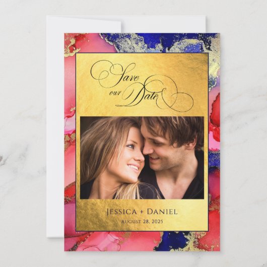 Save The Date *Mariage Abstrait Doré Photo DIY Plat* (Dos)