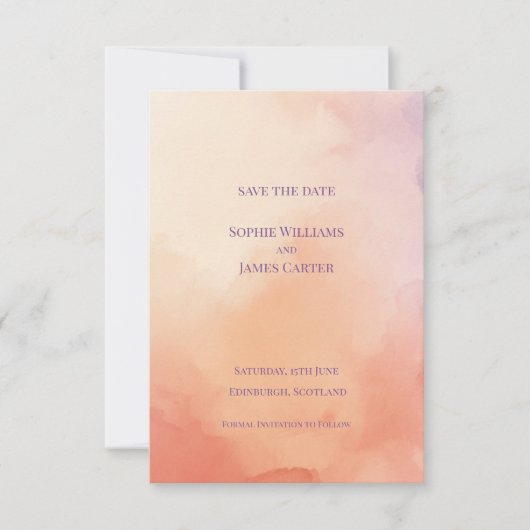 Save The Date Mariage Abstrait Écossais Orange Pêche Coucher de  (Devant)