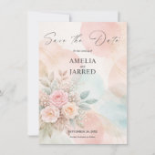 Save The Date Mariage Abstrait Fleurs Aquarelle Pastel (Devant)