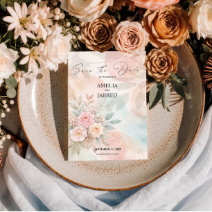 Save The Date Mariage Abstrait Fleurs Aquarelle Pastel