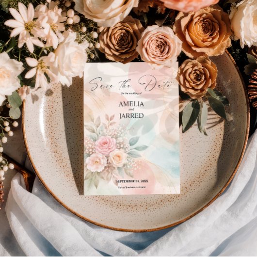 Save The Date Mariage Abstrait Fleurs Aquarelle Pastel