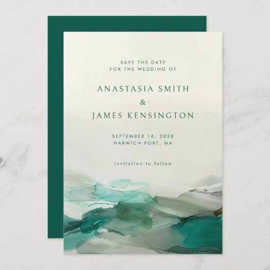 Save The Date Mariage Abstrait moderne en encre d'alcool (Devant / Derrière)