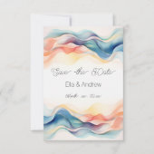Save The Date Mariage Abstrait Moderne Vague de Couleur Bleue (Devant)