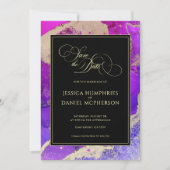 Save The Date Mariage Abstrait Moody Black Pink Gold Purple (Devant)
