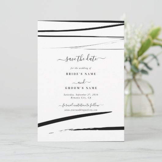 Save The Date Mariage Abstrait noir moderne (Debout devant)
