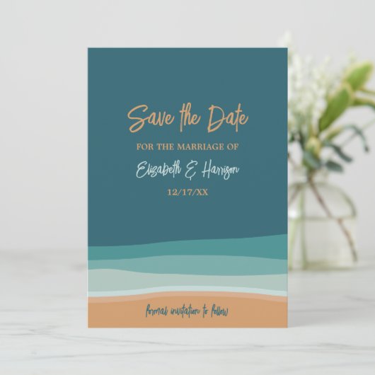 Save The Date Mariage Abstrait Ocean Beach (Debout devant)