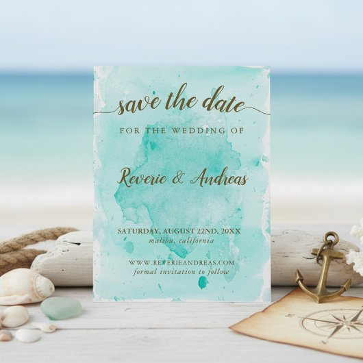 Save The Date Mariage Abstrait Tropical Turquoise Aquarelle