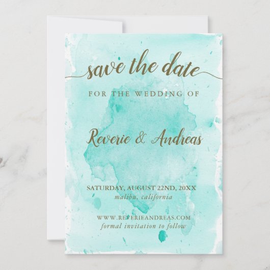 Save The Date Mariage Abstrait Tropical Turquoise Aquarelle (Devant)