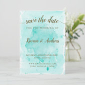 Save The Date Mariage Abstrait Tropical Turquoise Aquarelle (Debout devant)