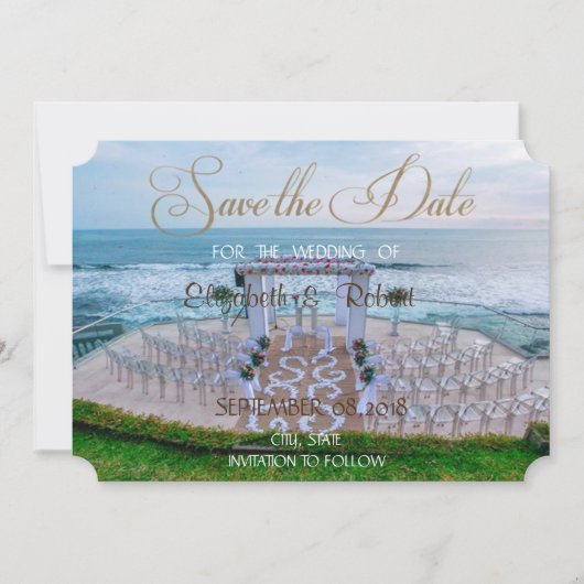 Save The Date Mariage adorable sur la plage, Arche florale Enreg (Devant)