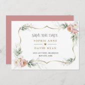 Save The Date Mariage aérien floral rose poussiéreux blanc orné (Devant / Derrière)
