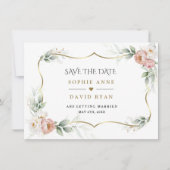 Save The Date Mariage aérien floral rose poussiéreux blanc orné (Devant)