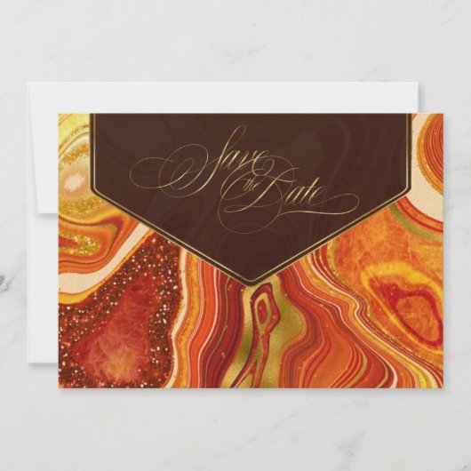 Save The Date Mariage Agate Abstrait Hot Orange ID827 (Devant)