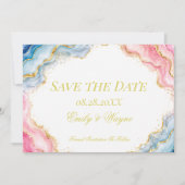 Save The Date Mariage Agate Rose Bleu Or (Devant)