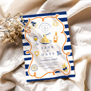 Save The Date Mariage alimentaire italien de la marine Doodles