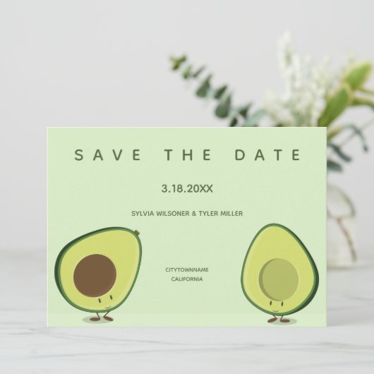 Save The Date Mariage alimentaire Whimsical Avocado Fun (Debout devant)
