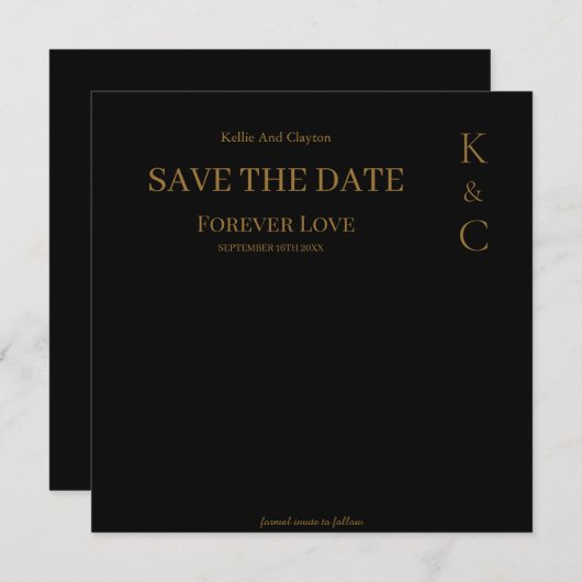 Save The Date Mariage Amour Noir Pour Toujours Enregistrer La Da (Devant / Derrière)