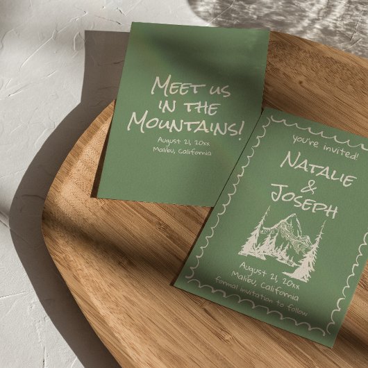 Save The Date Mariage amusant Crème verte dessinée à la main