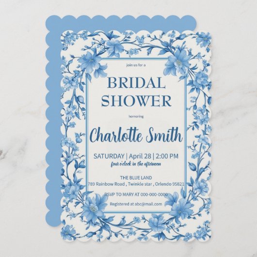 Save The Date mariage ancien de style chinoiserie bleu et blanc (Devant / Derrière)