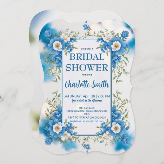 Save The Date mariage ancien de style Chinoiserie bleu et blanc (Devant / Derrière)