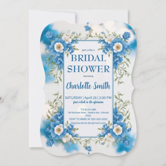 Save The Date mariage ancien de style Chinoiserie bleu et blanc (Devant)