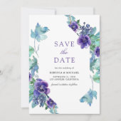 Save The Date Mariage Anémones Aquarelle Violette (Devant)