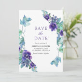 Save The Date Mariage Anémones Aquarelle Violette (Debout devant)
