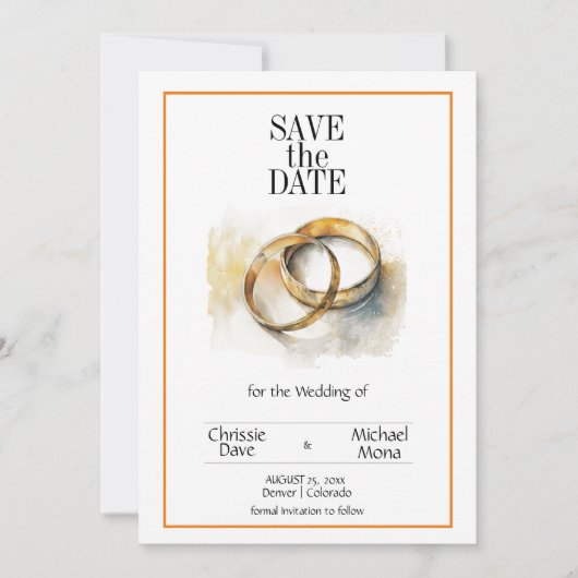 Save The Date Mariage Anneaux Elégant Mariage blanc (Devant)