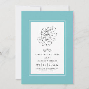 Save The Date Mariage Aqua Blue Green Calligraphie Printable Chi