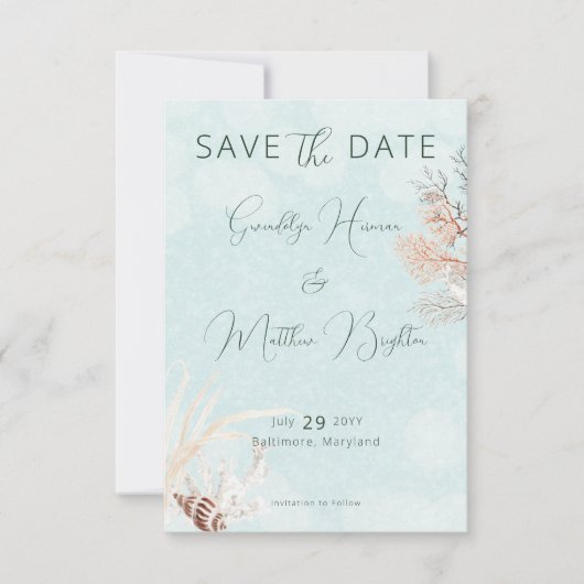 Save The Date Mariage Aqua Ocean & Shells (Devant)