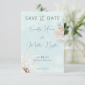 Save The Date Mariage Aqua Ocean & Shells (Debout devant)